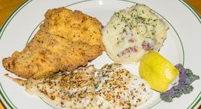 Pan-fried walleye with mashed potatoes